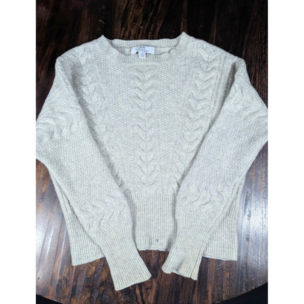 magaschoni 100% Cashmere Cable-Knit London Grey Crew-Neck Sweater Medium (L)